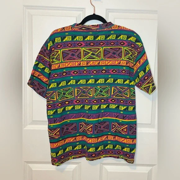 Vintage Gitano 90s Geometric Tribal Print Tee Shirt Medium Made Brazil - Picture 5 of 6